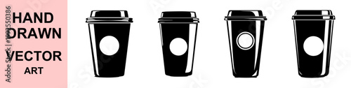 Takeaway coffee cup vector silhouette set black disposable mug illustration minimal design to go beverage container icon modern cafe drink collection