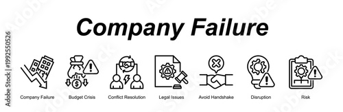 Company Failure banner web icon vector illustration concept with an icon of Company Failure, Budget Crisis, Conflict Resolution, Legal Issues, Avoid Handshake, Disruption, Risk 