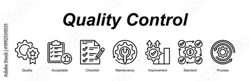 Quality Control banner web icon vector illustration concept with an icon of Quality, Acceptable, Checklist, Maintenance, Improvement, Standard, Process 