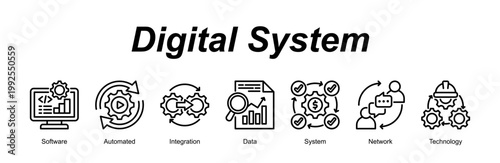 Digital System banner web icon vector illustration concept with an icon of Software, Automated, Integration, Data, System, Network, Technology 