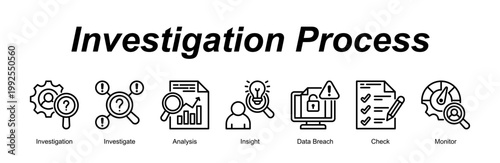 Investigation Process banner web icon vector illustration concept with an icon of Investigation, Investigate, Analysis, Insight, Data Breach, Check, Monitor 