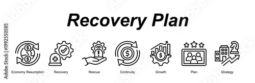 Recovery Plan banner web icon vector illustration concept with an icon of Economy Resumption, Recovery, Rescue, Continuity, Growth, Plan, Strategy 