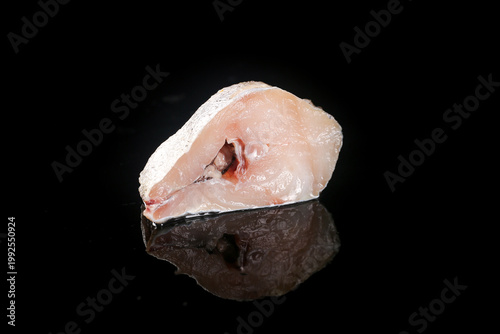 Fresh Premium Cod Fillet Headless Skinned Deep Sea Fish Raw White Meat Black Background