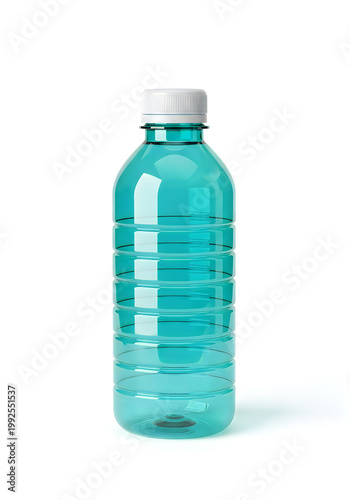 A bottle of blue liquid
