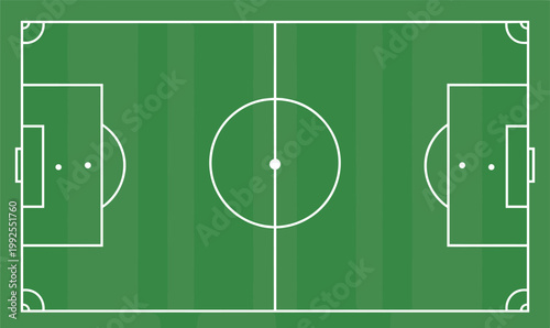 Soccer field layout, football pitch top view with detailed markings