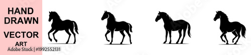Tableau sur toile Walking horse silhouettes vector collection calm standing and walking stallions