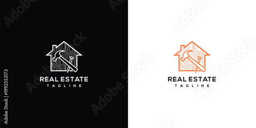 Real Estate House Logo with Hammer and Nail Design