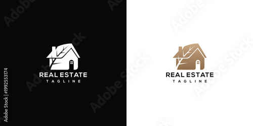 Modern Real Estate House Logo with Stylized Leaf Design for Property Business