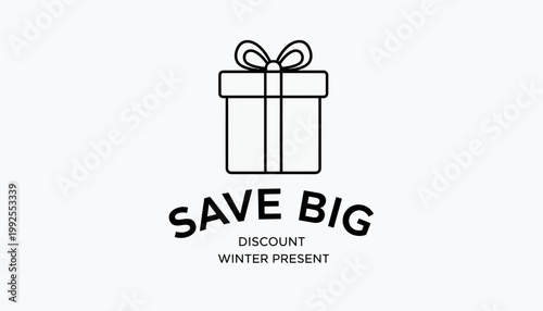 Save Big Discount Winter Present Gift Box Icon with Text