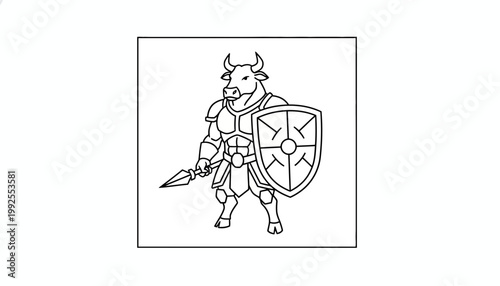 Mythical Minotaur Warrior with Spear and Shield, Ancient Greek Mythology Character