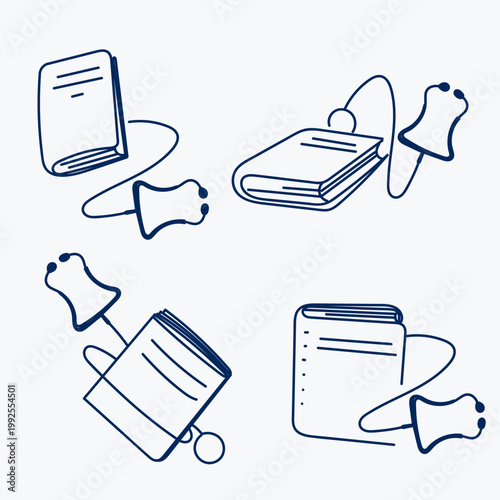 hand drawn doodle book and stethoscope illustration collection