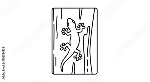 Gecko Climbing on Tree Bark, Outline Illustration
