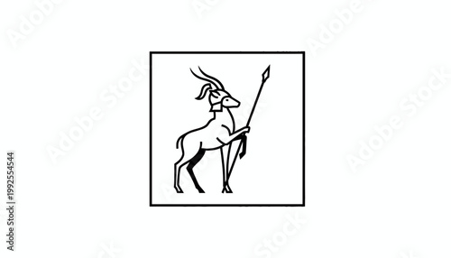 Gazelle Warrior Icon, Antelope Holding Spear, Tribal Symbol, Ancient Warrior Animal Logo