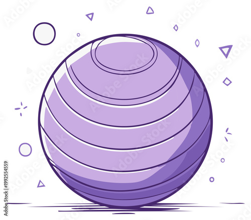 Purple Exercise Ball with Abstract Shapes and Sparkles