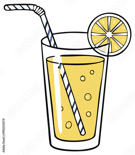 Refreshing tall glass of lemon lemonade drink with bubbles and citrus garnish