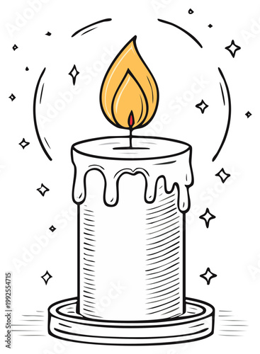 Hand Drawn Festive Candle with Sparkle and Glow