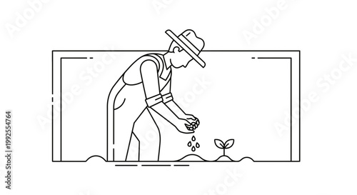 Farmer planting seeds, nurturing new growth, symbolizing agriculture and sustainable farming.
