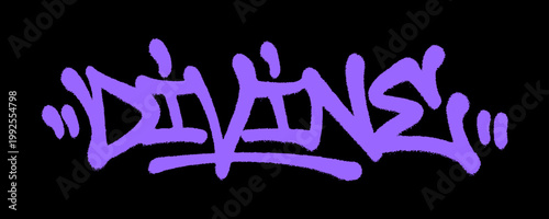Expressive graffiti tag of the word Divine with stylized handstyle. Urban street art representing heavenly nature, spiritual holiness, and the presence of the almighty.