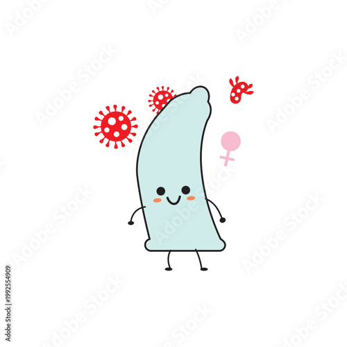 Condom Character With Viruses Illustration