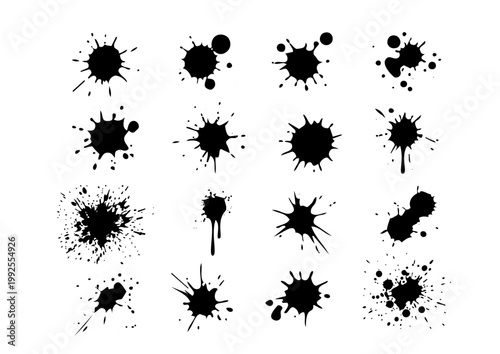 Vector paint brush strokes set, hand drawn ink splash and smear collection ／ ベクターのペイントブラシ素材セット