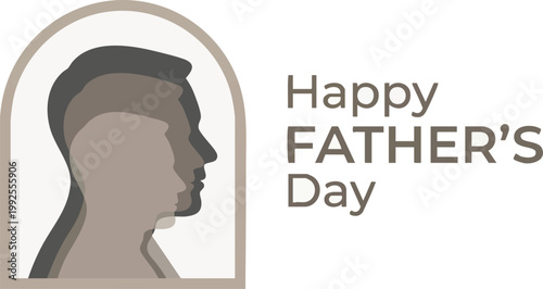 Minimalist Father's Day graphic featuring three generations of male silhouettes inside an arch, celebrating family lineage and paternity.