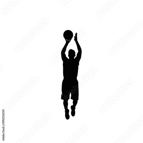 Basketball Player Silhouette Jumping Shooting Ball Isolated on White Background