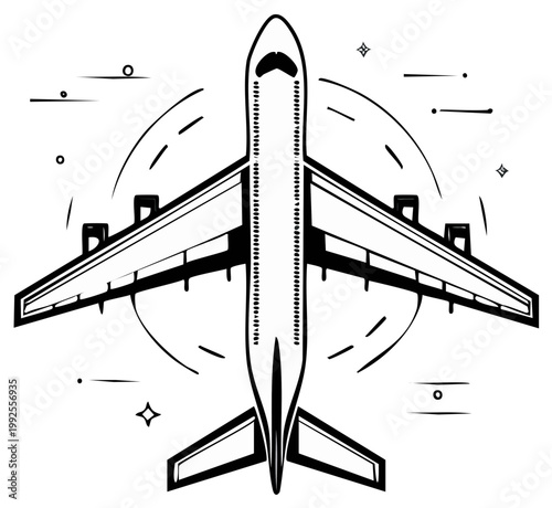 Graphic Airplane Illustration Overhead View Airline Travel Design Minimalist Style Isolated Jet Plane Commercial Flight Symbol Creative