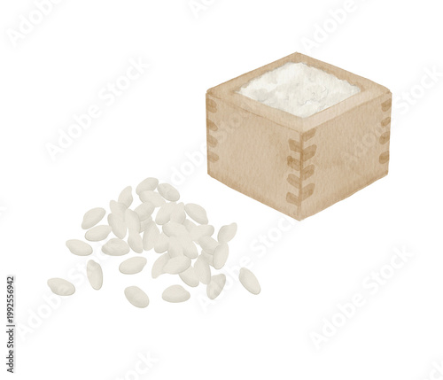 白米と木製升のイラスト - 日本の食材クリップアート300dpi