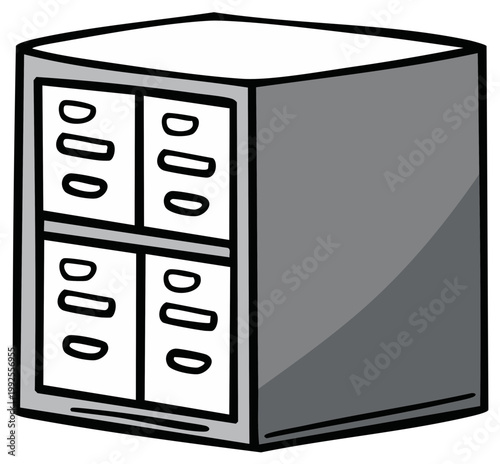 Simple gray filing cabinet with four drawers cartoon illustration for office organization