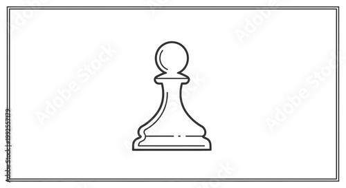 Black and White Chess Pawn Icon, Simple Line Art, Isolated on White Background