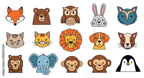 A cute vector collection of funny cartoon animals featuring a baby cat, dog, rabbit, and bear character set for a fun zoo pet illustration