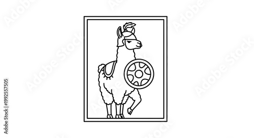 Warrior Llama with Shield and Helmet, Cartoon Style