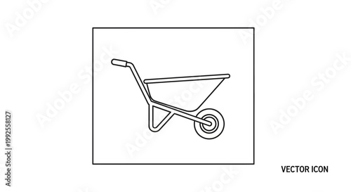 Single line drawing icon of a wheelbarrow, simple vector illustration for construction and gardening