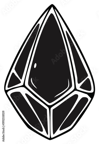 Simple geometric black gemstone illustration with sharp facets and highlights
