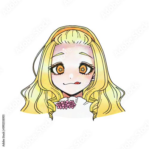 Cute anime girl avatar with blonde hair and button eyes