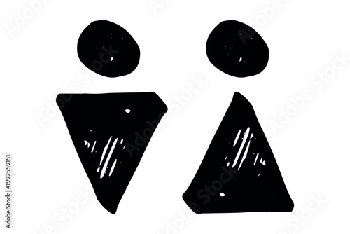 Hand drawn female and male gender identity sign Girls and boys Man and woman pictogram Lady and gentleman for restroom, toilet, washroom, lavatory, closet, WC, bathroom, door sticker