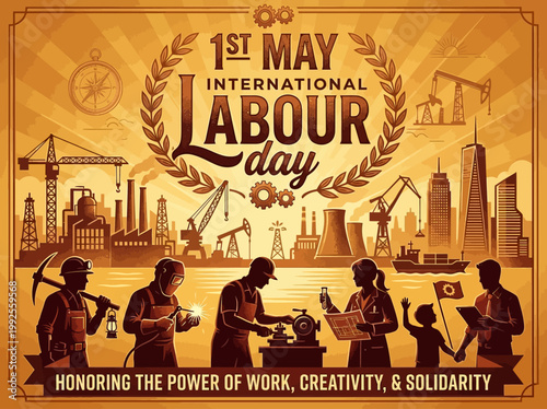 Festive graphical representation of labor day celebrations and themes conveying a spirit of american holiday observance and worker appreciation suitable for event promotions and patriotic display