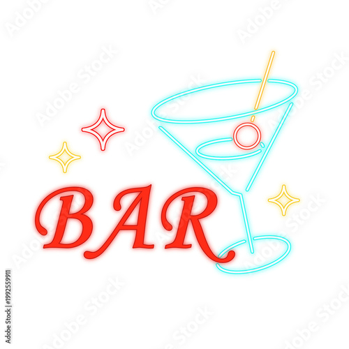Neon bar sign with martini cocktail glass
