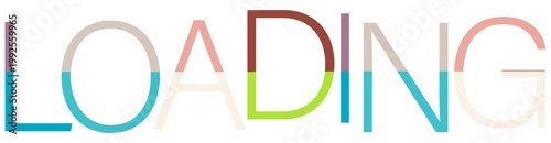 Colorful word loading text with segmented color blocks isolated on transparent background