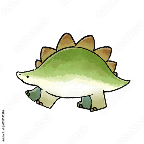 Cute watercolor stegosaurus cartoon on black background