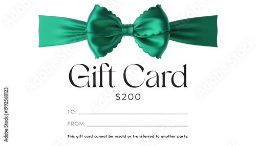 green gift card with bow isolated on white background