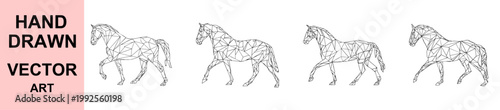 Geometric polygonal horse vector illustration set, low poly animal design collection, modern abstract equine shapes, minimalist line art isolated on white background