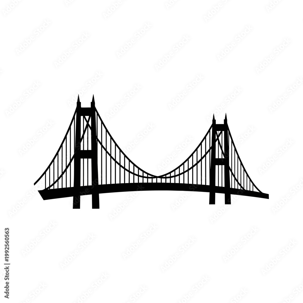 Fototapeta premium Suspension bridge silhouette, graphic design, isolated on white background