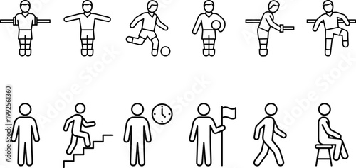 Human Activity Icon Set Vector with People Actions, Sports Movement, Walking Sitting and Daily Life Symbols in Outline Style