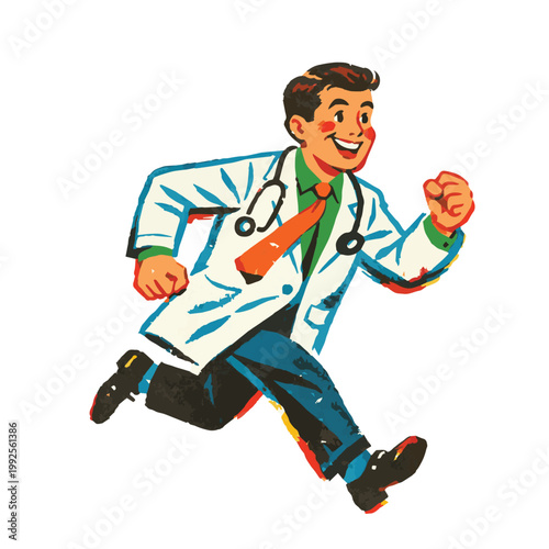 A cute vector art portrait of a male doctor wearing a clean medical uniform, designed with soft colors and friendly expression to create a warm and approachable healthcare character