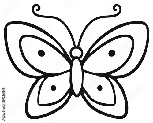 Stylized Black Outline Butterfly Icon with Dots on Wings