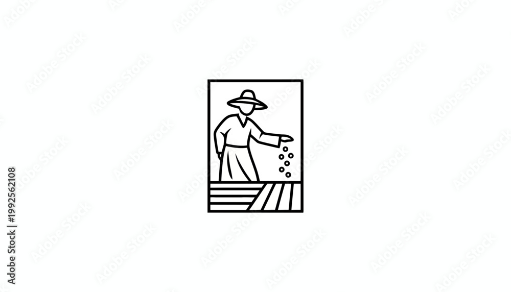 Fototapeta premium Farmer Sowing Seeds in Field, Agriculture, Organic Farming, Sustainable Growth Concept