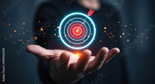 Person Hand Holding Target Arrow Focus Purpose Aim Accuracy Success Goal Achievement Marketing Strategy Growth Business Opportunity