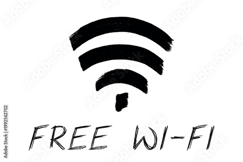 Hand drawn free wifi spot zone sign Public wi-fi area sign Wireless internet clipart in doodle style Single element for print, web, design, decor 3G, 4G, 5G, 6G, IoT