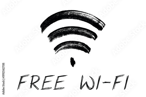 Hand drawn free wifi spot zone sign Public wi-fi area sign Wireless internet clipart in doodle style Single element for print, web, design, decor 3G, 4G, 5G, 6G, IoT